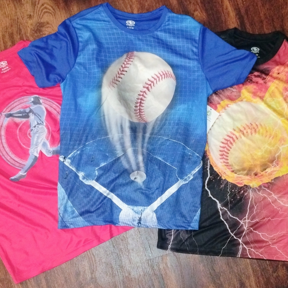 Baseball Graphic Kids T-Shirt Set - Blue, Red, Black